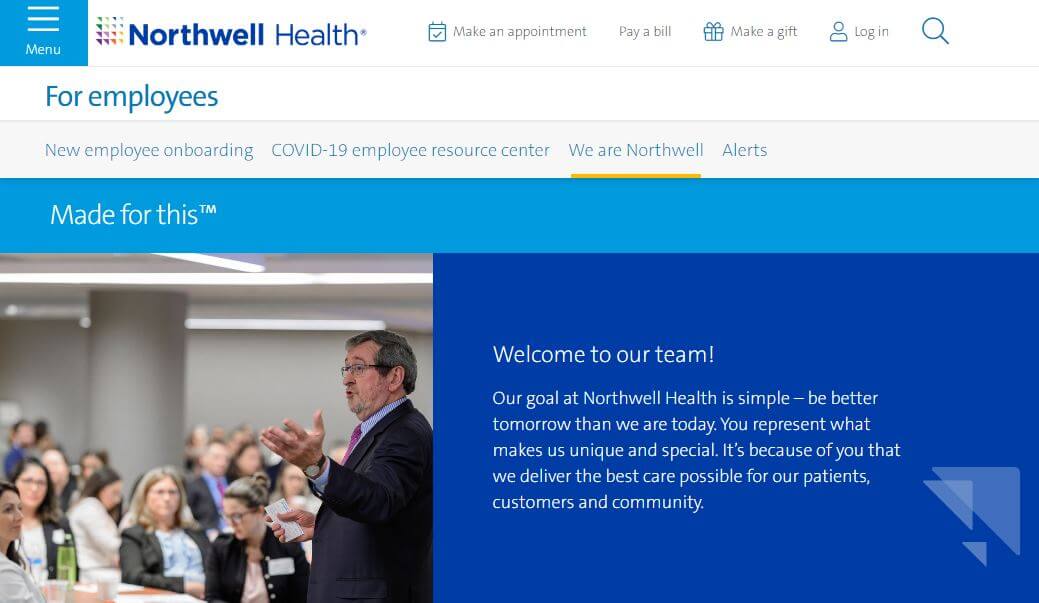 Northwell employee portal. Image credit Northwell Health employee self-service software