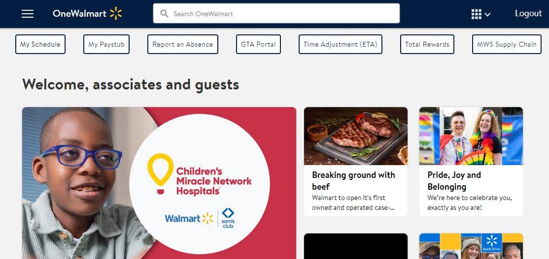 OneWalmart employee portal. Image credit Walmart employee self-service software